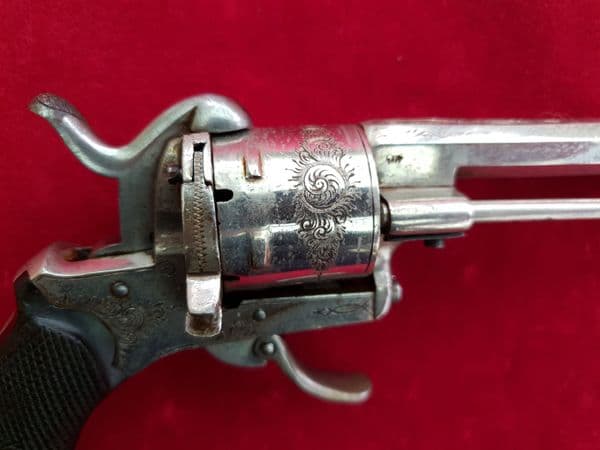 X X X SOLD X X X Belgian 7mm 6 shot pinfire revolver with folding trigger. Circa 1865. Ref 2021